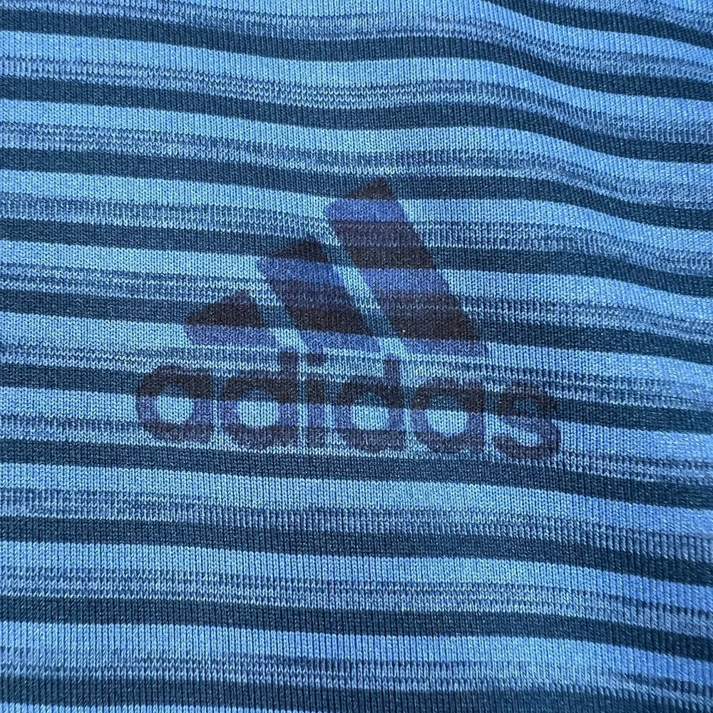 Adidas Polo Shirt Mens Medium Blue Striped Short Sleeve Golf Outdoor Casual